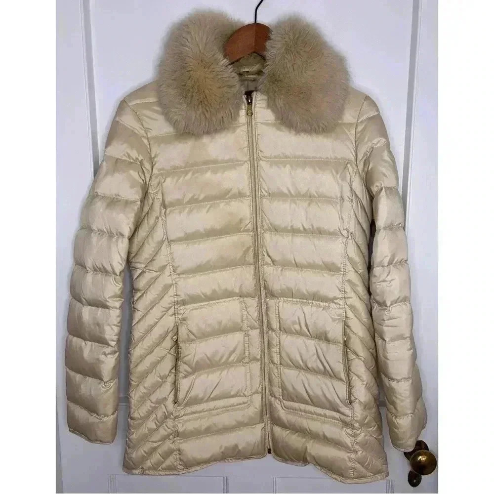 Brooks Brothers Cream Winter Coat with Removable Faux  Fur Collar M